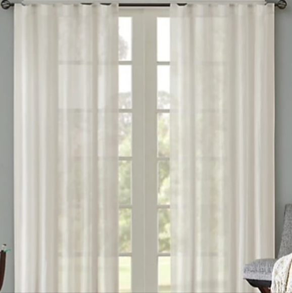 Madison Park Harper 42" x 95" Solid Crushed Semi-Sheer Window Panel PAIR - Cream - Picture 1 of 4